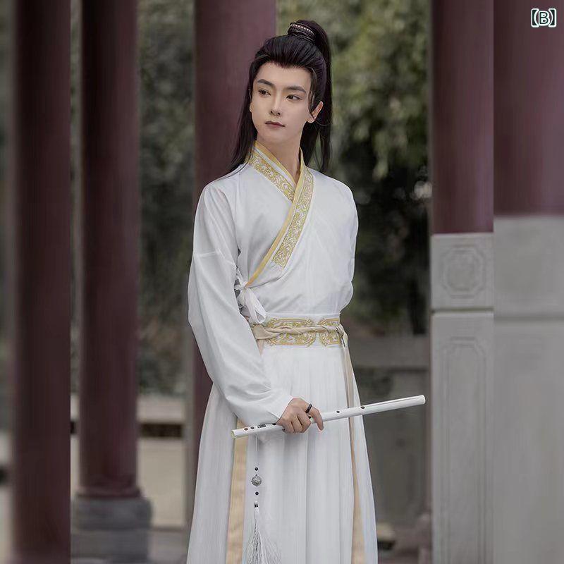 漢服 メンズ 男性用 中国風 魏晋風 刺繡 交領 古代衣装 侠客 剣士 武術 セットアッ...