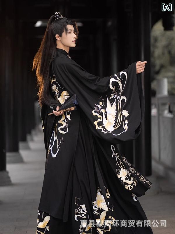 漢服 男女兼用 ユニセックス 魏晋風 中国風 伝統衣装 ゆったり 軽やか 黒 ブラック 日常 普段使い カジュアル イベント コスプレ セットアップ 上下セット