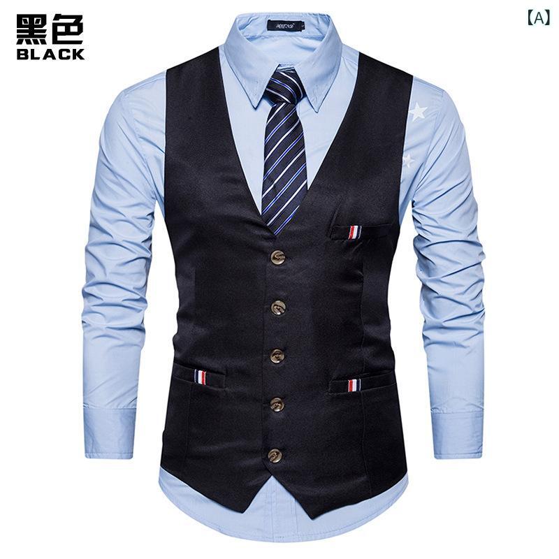 ベスト メンズ 男性用 イギリス風 スーツベスト ジレ Vネック スリムフィット シングルブレスト カジュアル ビジネス オフィス 通勤 フォーマル 綿混 ポリエステル シワになりにくい イージーケア