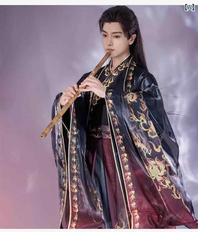 漢服 男性用 メンズファッション 晋制 魏晋風 中国風 伝統衣装 舞台衣装 イベント コスプレ 交領 斉腰襦裙 大袖衫 ポリエステル素材 印花柄 三点セット 日常使い