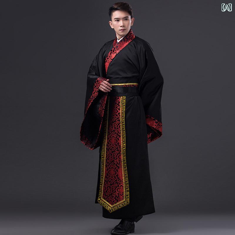 Rakuten - 漢服 メンズ 男性用 中国風 古代衣装 唐代 直裾 黒 ブラック 舞台 ステージ衣装 伝統服 パフォーマンス コスプレ イベント用 ポリエステル