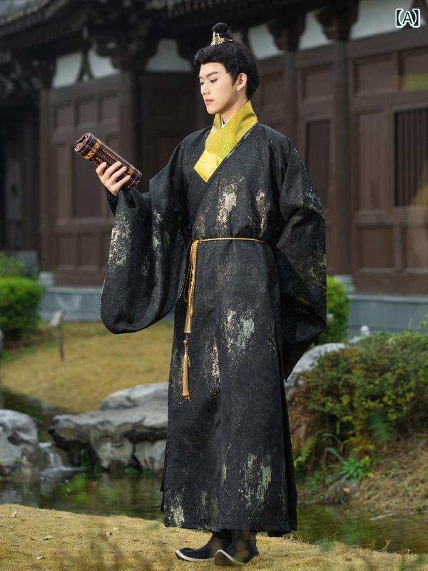 漢服 ユニセックス 金糸織りサテン 琵琶袖 明朝様式 ローブ ポリエステル ゆったりシルエット ロング丈 羽織 中国伝統衣装 デイリーユース