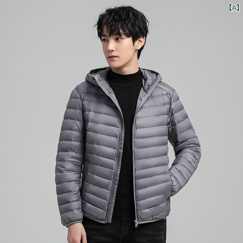 中綿ジャケット メンズ 男性用 秋冬 防寒アウター 韓国 スリムフィット フード付き 大きいサイズ ポリエステル カジュアルコート 普段使い ブラック グレー ネイビー