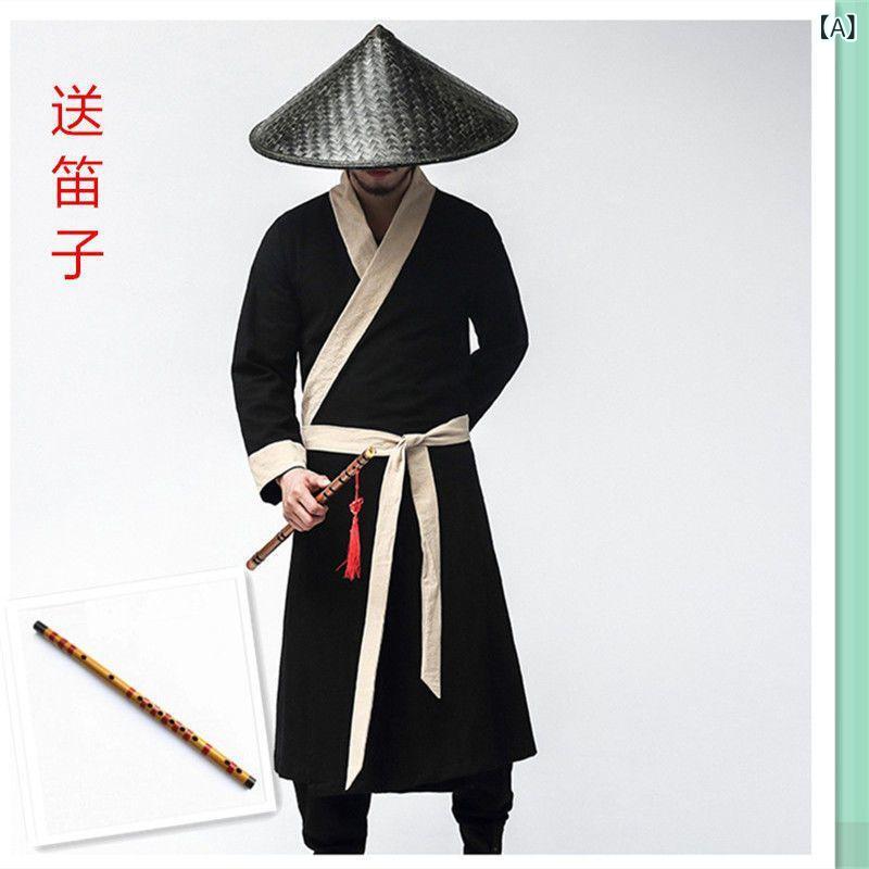衣装 メンズ 中国風 古典風 侠客 剣士 武士服 武侠ドラマ 古代コスプレ 仮装 アサシン 舞台 演劇用 切り替え 麻混紡 ポリエステル混紡 ..