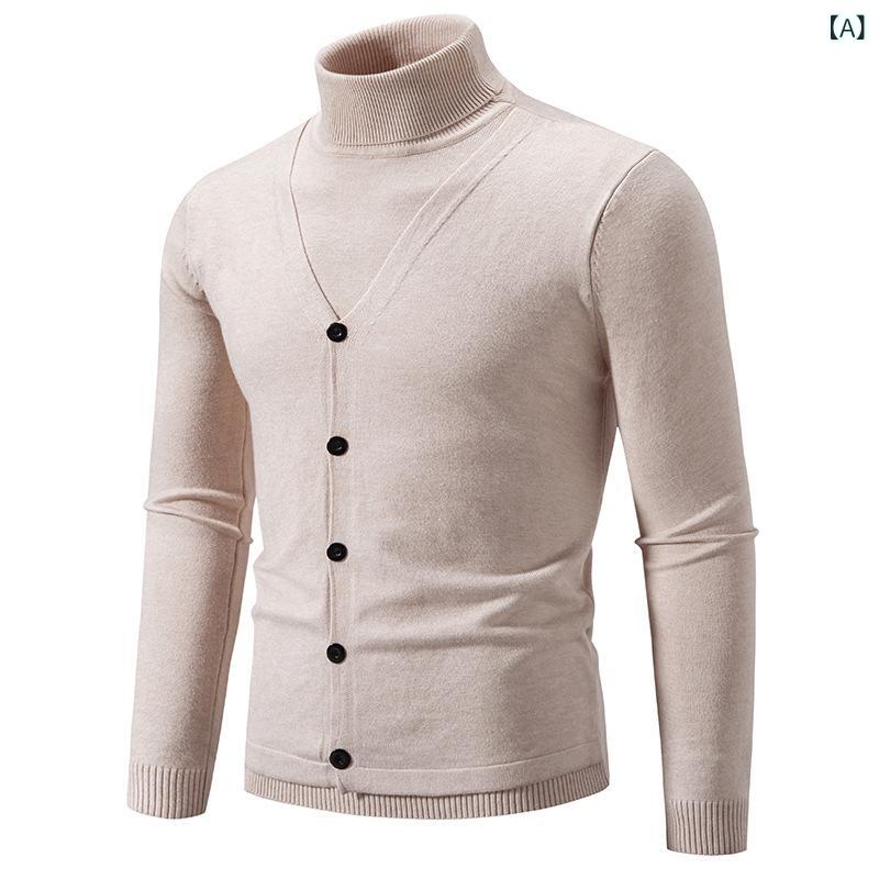 Casual Shirts - ニット メンズ フェイクレイヤード 無地 プルオーバー 長袖 ウール混 ポリエステル 秋冬 程よい厚み セーター カジュアル 普段使い レギュラー丈 クルーネック リブ裾 ミドルゲージ ベーシックカラー