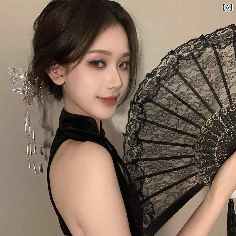 折りたたみ扇子 レディース レース ダークロリータ ゴシック ロリータファッション 和風 イベント コス..