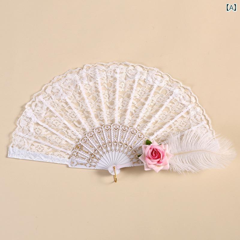 扇子 レース バラ柄 華やか エレガント ヨーロッパ風 クラシック ゴシック 折りたたみ 茶会 ティーパー..