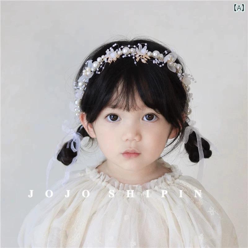 カチューシャ キッズ 女の子 花冠 プリンセス 髪飾り パール リボン フラワーモチーフ ヘッドドレス 発表会 結婚式 イベント お誕生日 華やか かわいい ホワイト ピンク 雪の結晶モチーフ ヘアアクセサリー