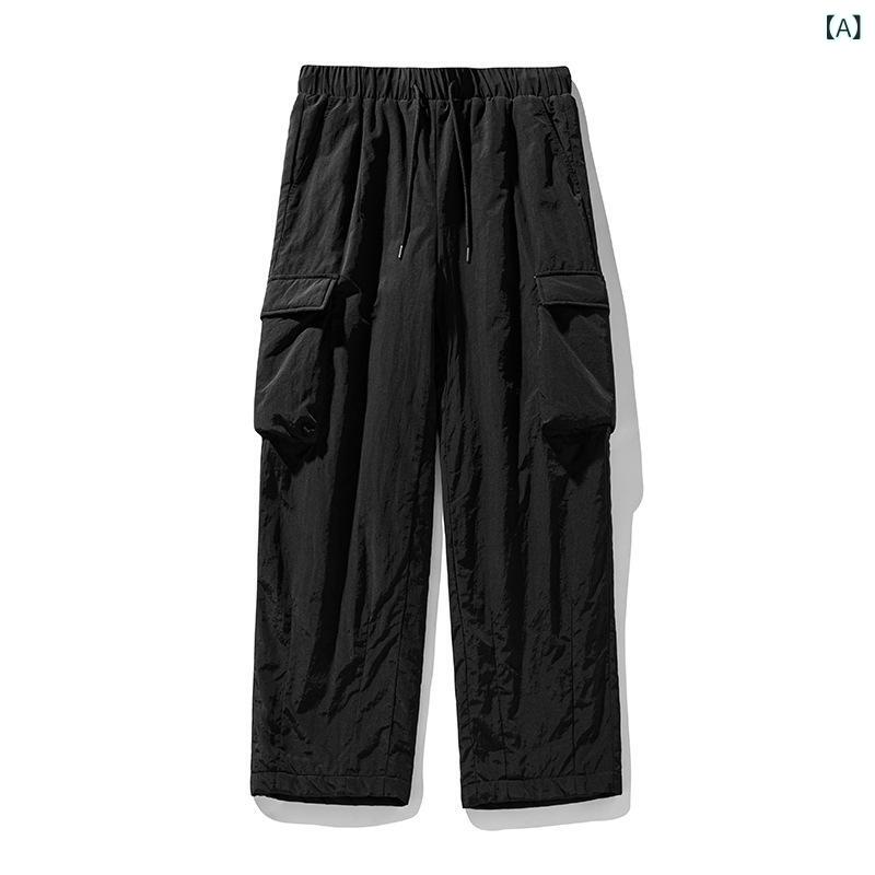 ダウンパンツ メンズ ダウン 厚手 保温 防寒 撥水 高機能 アウトドア ワーク カジュアル ナイロン 裾タック 長ズボン 秋冬 黒 グレー ライトカーキ