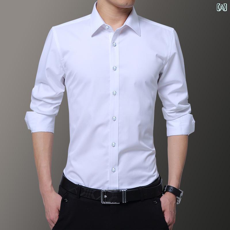 シャツ メンズ 長袖 韓流 ファッション スリムフィット 細身 おしゃれ 無地 形態安定 ビジネス カジュアル フォーマル 通勤 オフィス 普段使い スマート 上品 グレー ポリエステル