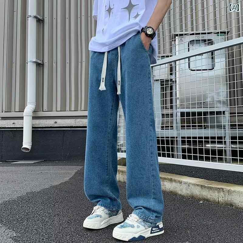 デニムパンツ メンズ ストレートシルエット ルーズフィット 春秋 カジュアル ロングパンツ ゆったり リラックス ミドルウエスト レトロ ヴィンテージ風スタイル デイリーユース