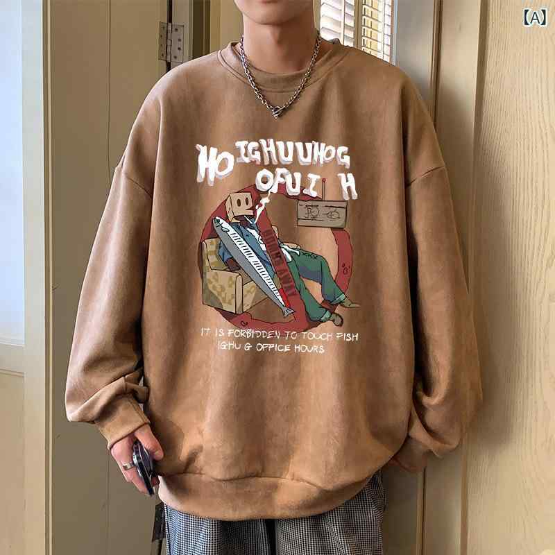 樂天商城 - スウェット メンズ 春秋 アメリカンレトロ ゆったり クルーネック 長袖 トレーナー ロンT トップス ポリエステル カジュアル デイリー ストリートファッション