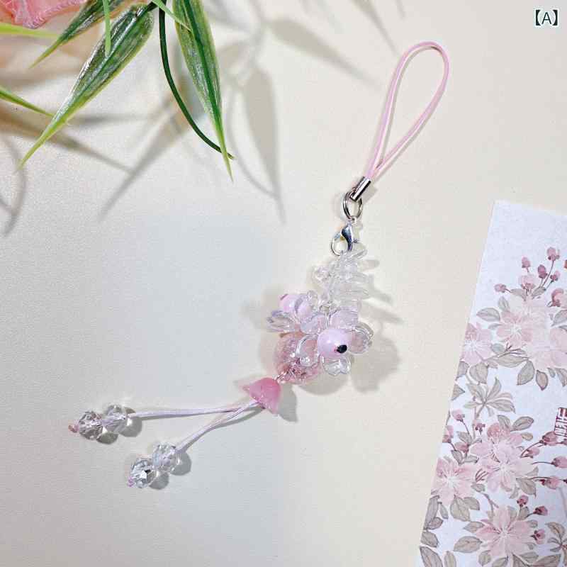 バッグチャーム 和風 レーザービーズ ビーズアクセサリー 花 フラワー キーホルダ...