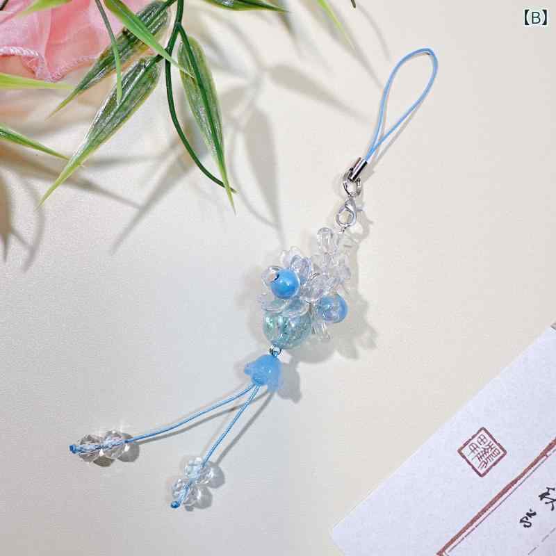 バッグチャーム 和風 レーザービーズ ビーズアクセサリー 花 フラワー キーホルダ...