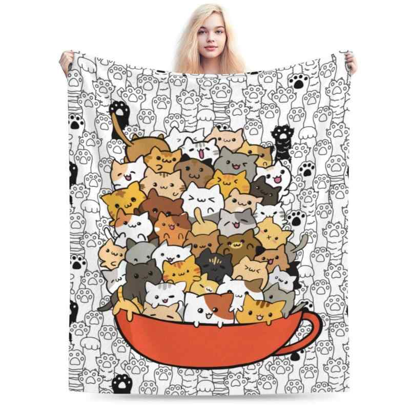 ブランケット 男女兼用 かわいい キャラクター 猫柄 柔らかな肌触り ふわふわ フランネル 暖かい 保温 ポリエステル製 オールシーズン ギフト プレゼント リビング 寝室 お昼寝 防寒