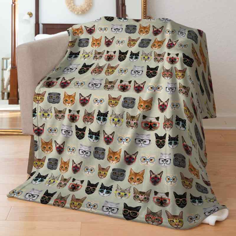 ブランケット 男女兼用 かわいい猫柄 ふわふわ フランネル 温かい 快適 オールシーズン リビング 寝室 北欧スタイル ポリエステル素材