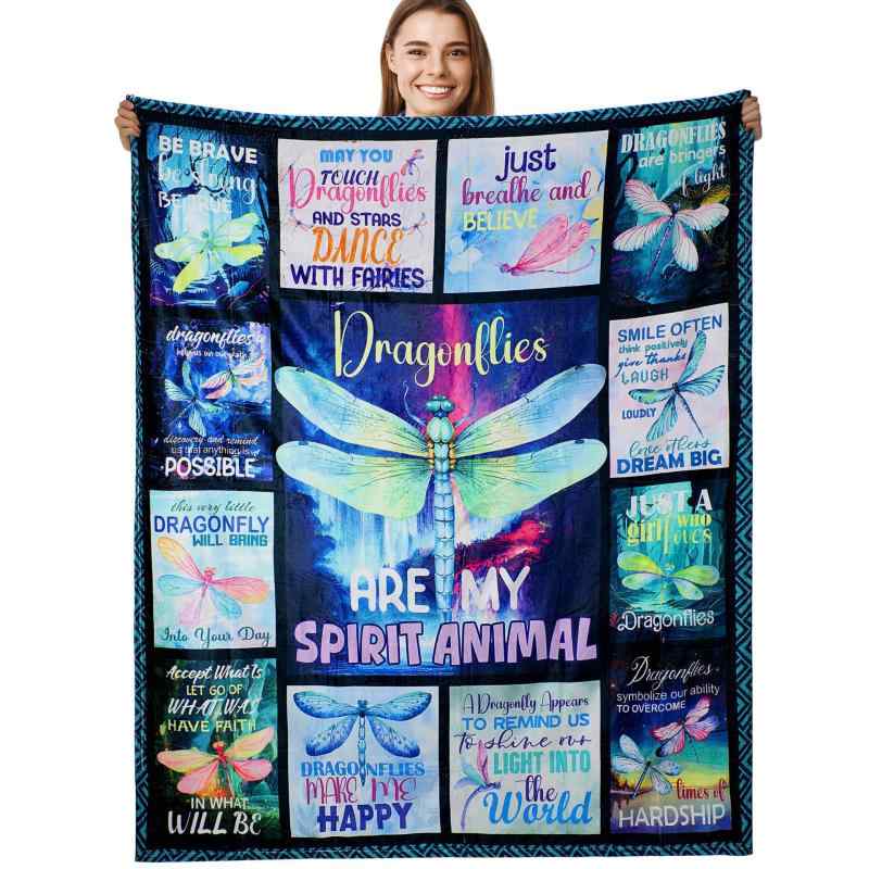 ブランケット 男女兼用 昆虫柄 トンボ フランネル 毛布 ポリエステル やわらか 快適 保温 肌触り ふん..