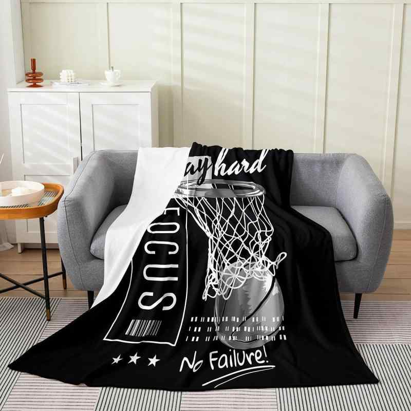 ブランケット バスケットボール柄 柔らか ふわふわ フランネル ポリエステル素材 保温 あったか リビング ソファ ベッド用 プリント デザイン柄 オールシーズン ユニセックス 北欧風