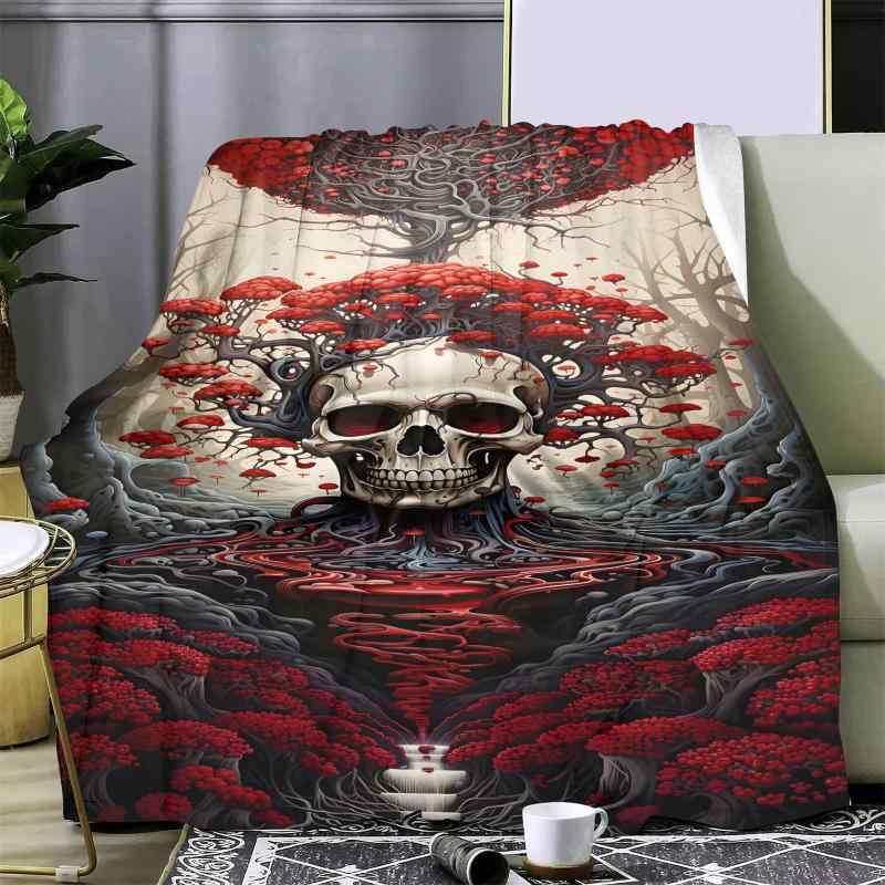 ブランケット スカル柄 3Dプリント フランネル 厚手 ポリエステル お昼寝 ひざ掛け 毛布 ソファカバー 寝具 インテリア ふわふわ あったか 柔らかな肌触り 秋冬 欧米風 マルチカラー(x2)