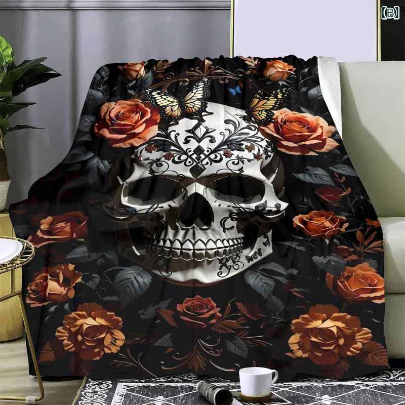 ブランケット スカル柄 3Dプリント フランネル 厚手 ポリエステル お昼寝 ひざ掛け 毛布 ソファカバー 寝具 インテリア ふわふわ あったか 柔らかな肌触り 秋冬 欧米風 マルチカラー(x2) 3