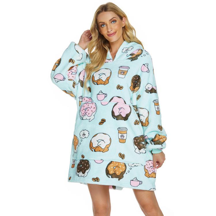 着る毛布 レディース 秋冬 ゆったり 極厚 パーカー ドーナツ柄 牛柄 ブランケット ルームウェア 部屋着..