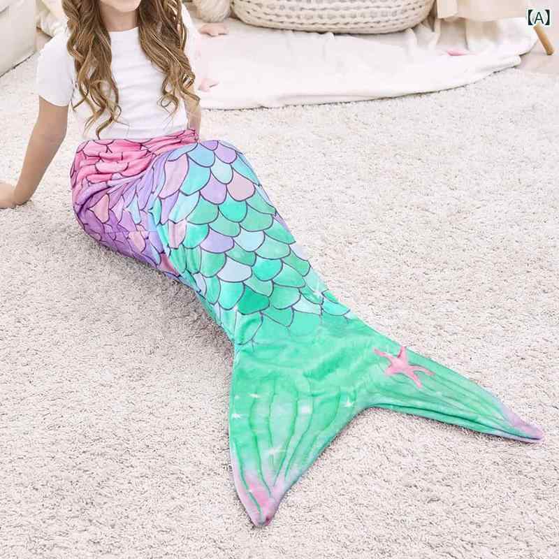 寝袋 女の子 ジュニア 人魚型 マーメイド フランネル ソフト ブランケット 抱き毛布 お昼寝 オールシーズン 部屋着 かわいい リラックスタイム レインボーカラー 2