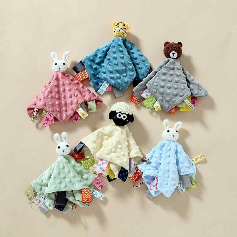 ベビーおもちゃ ぬいぐるみ セキュリティブランケット 歯固め 口に入れても安心 寝かしつけ 安眠グッズ タグ付き 豆々生地 アニマル ハンドパペット 布製