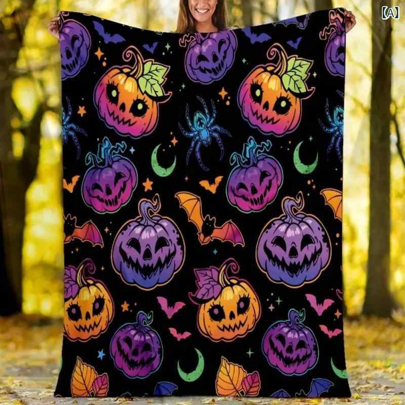 ブランケット フランネル毛布 ハロウィン ホラー パンプキン コウモリ柄 ソファ スローケット お昼寝 ひざ掛け オールシーズン 通年(x2) 2