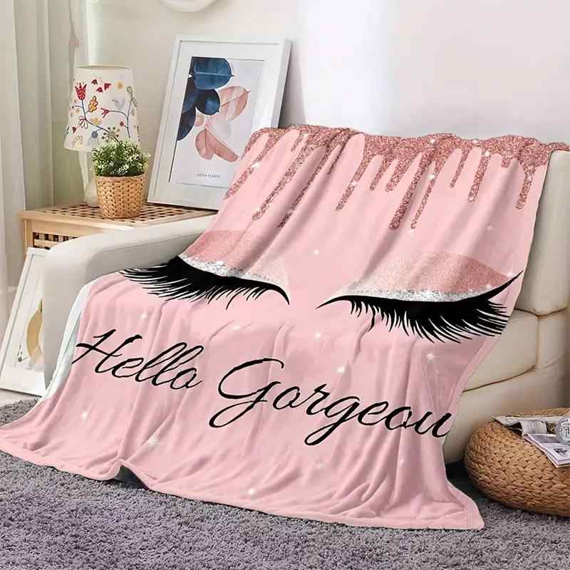 毛布 ブランケット まつげ柄 フランネル ポリエステル マイクロファイバー 柔らか ふわふわ 快適 軽量 持ち運び オフィス 学校 お昼寝 旅行 ピクニック ギフト ソファ ひざ掛け 車中泊 普段使い