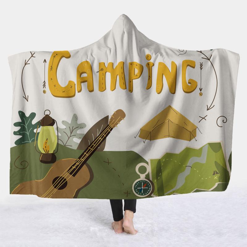 Bedding - ブランケット 男女兼用 フード付き ポンチョ 着る毛布 ポリエステル 厚手 暖かい 大判 キャンプ アウトドア 部屋着 お昼寝 防寒 ひざ掛け 秋冬 花柄 おしゃれ(x2)