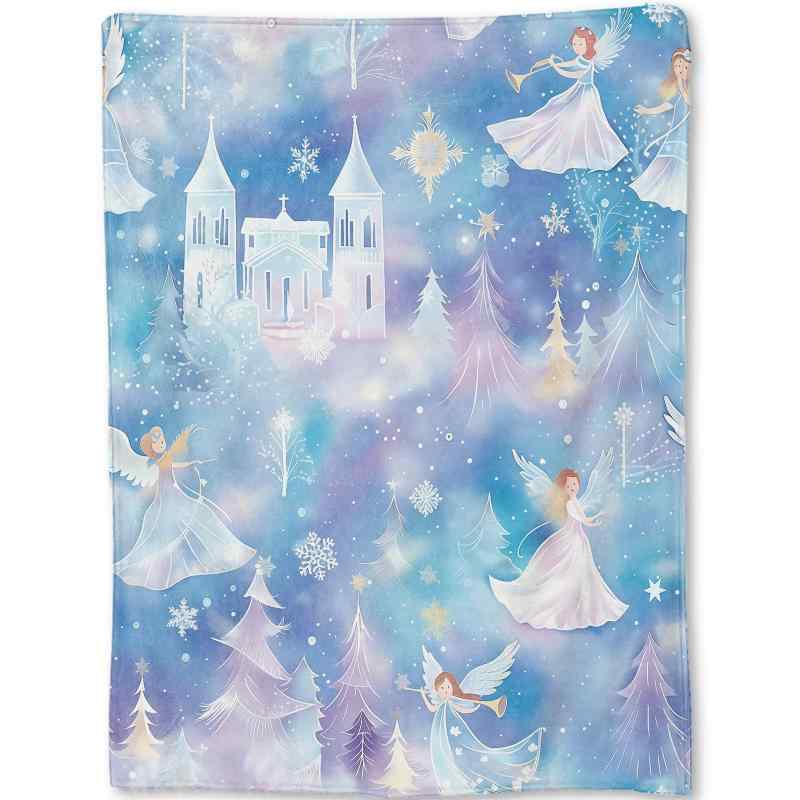 ブランケット 男女兼用 かわいい 城 天使 プリント柄 ふわふわ フランネル 毛布 柔らかい なめらか 保..