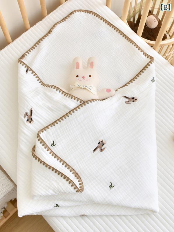 narukiのベビーおくるみ 新生児 赤ちゃん 純綿 コットン ガーゼ 刺繍 シェルステッチ 出産祝い 退院時 ブランケット スワドル 寝具 四重ガーゼ 六重ガーゼ キャラクター柄 かわいい｜アングル3