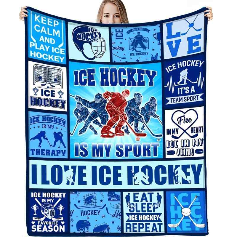 毛布 ポリエステル フランネル やわらか 春秋 アイスホッケー柄 プリント マルチブランケット ベッド ソファ アウトドア レジャー ひざ掛け 掛け布団