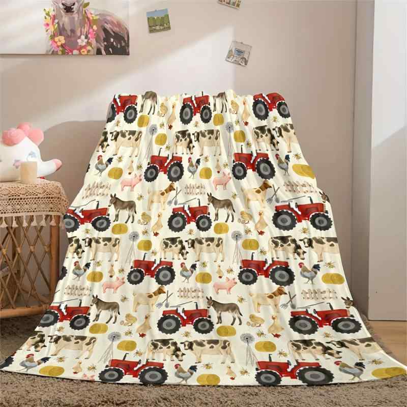 ブランケット 毛布 フランネル ふわふわ 柔らかい肌触り あったか カートゥーン 農場 動物 トラクター..