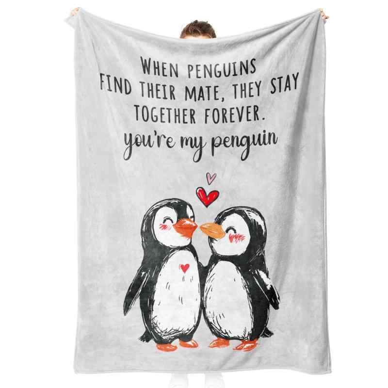 Rakuten - ブランケット カップル向け ペンギン柄 かわいい ロマンチック バレンタイン 記念日 ポリエステル フリース やわらか 春秋
