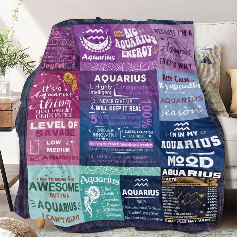 ブランケット レディース 女性用 水瓶座 十二星座 占星術柄 フランネル ポリエステル 柔らか 快適 あた..