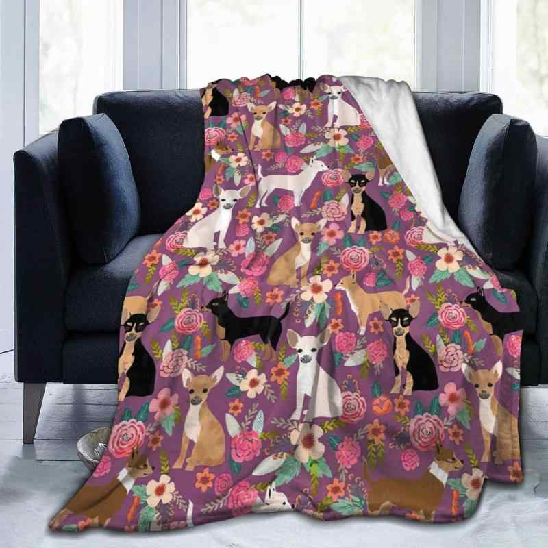 毛布 ブランケット フランネル ポリエステル ふわふわ 柔らかい 肌触り良い チワワ 花柄 フラワーモチーフ ペット用 ソファカバー ひざ掛け 寝室 ベッド用 アメリカンスタイル