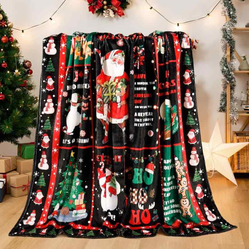 毛布 男女兼用 クリスマス ブランケット サンタクロース柄 フランネル ポリエステル 柔らか ふわふわ 温かい 保温性 心地よい肌触り 軽量 家庭用 部屋用 ひざ掛け ギフト 贈り物