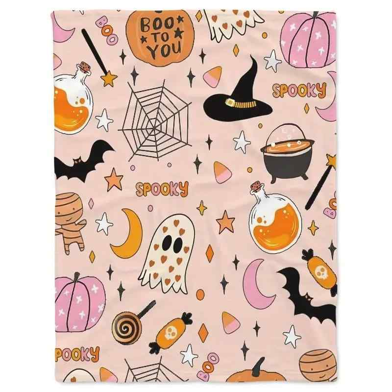 楽天narukiブランケット ハロウィン ゴースト コウモリ 魔女柄 フランネル ポリエステル 毛布 柔らか 肌触り ソファカバー ベッドカバー オールシーズン