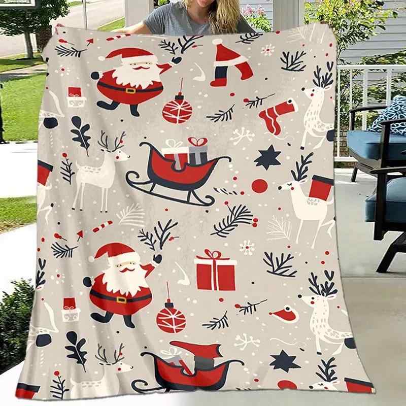 ブランケット 毛布 クリスマスモチーフ フランネル サンタクロース トナカイ柄 ふんわり 柔らか 心地よい ポリエステル製 ソファカバー ベッドカバー リビング 寝室 インテリア装飾
