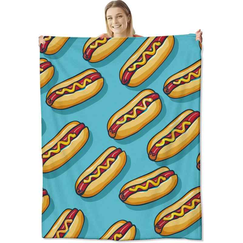 ブランケット 子供 大人兼用 ホットドッグ フランネル 毛布 ポリエステル 柔らかい 肌触りの良い 軽量 ..