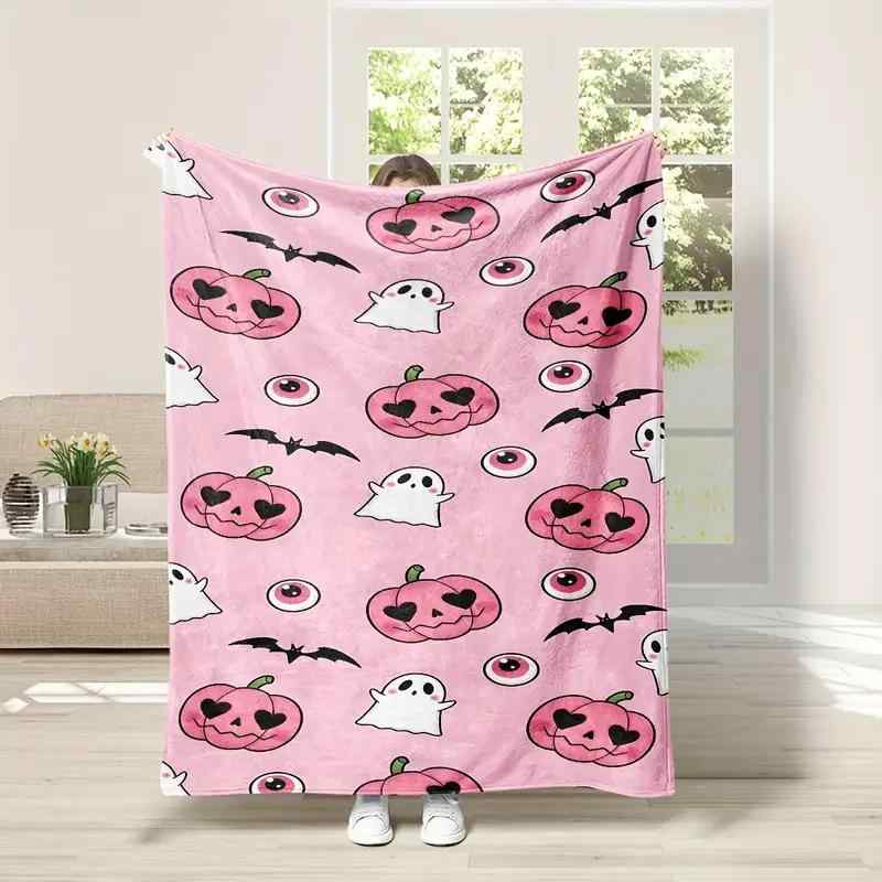 ブランケット かわいい ハロウィン カボチャ ゴースト ピンク キャラクター フランネル 毛布 柔らか ソフト ポリエステル ひざ掛け ソファカバー 旅行用 アウトドア リビング