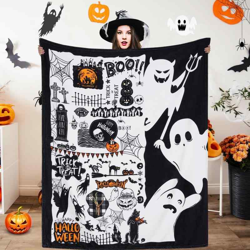 ブランケット 毛布 ハロウィン スカル ゴースト 魔女 カボチャ柄 ソフト 軽量 フランネル ポリエステル やわらか モダン シンプル 装飾 インテリア リビング 寝室 ひざ掛け オールシーズン