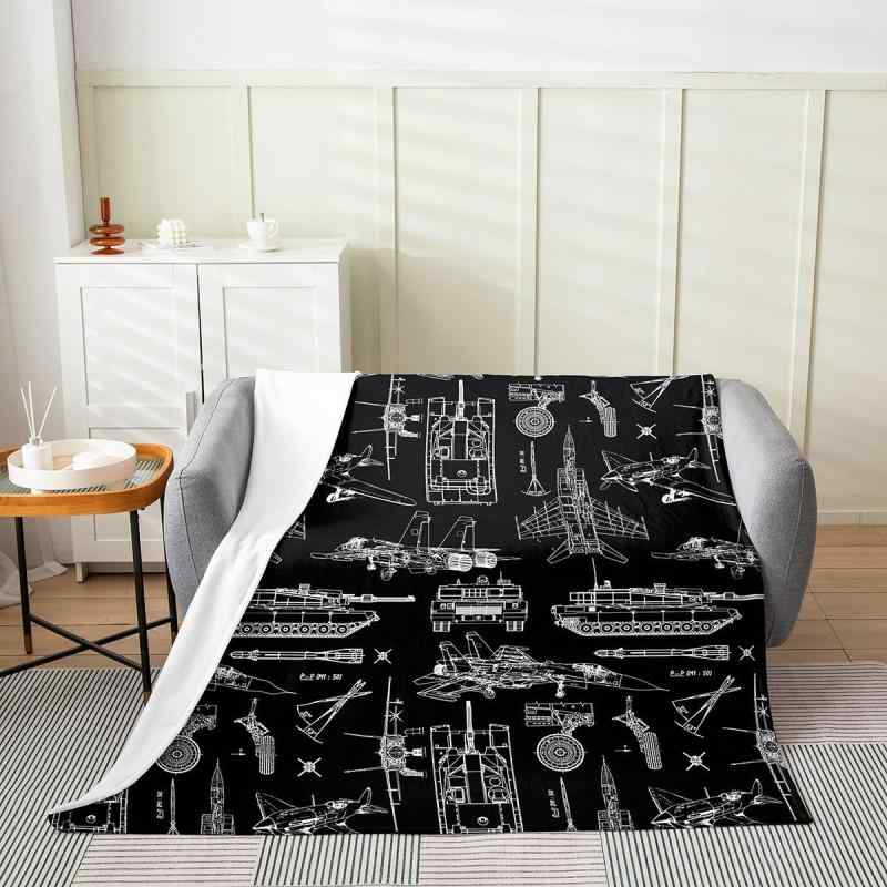 ブランケット 乗り物柄 グラフィティデザイン 戦車 飛行機 ロケット フランネル ポリエステル 柔らか ..