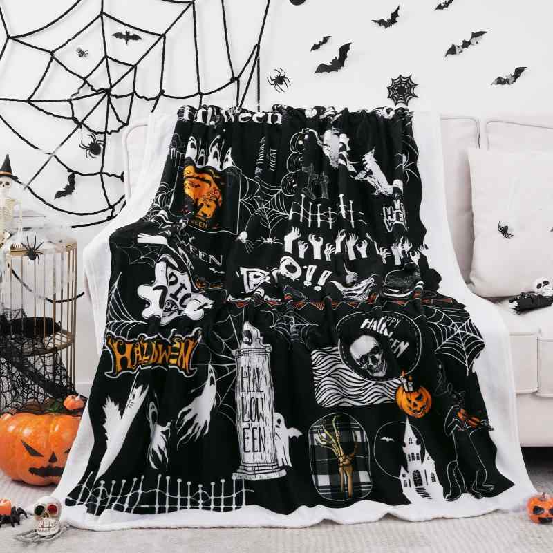 ブランケット ハロウィン ドクロ ゴースト 魔女 カボチャ フランネル ポリエステル やわらか 肌触り 軽量 ソファ ベッド ひざ掛け リビング オールシーズン 防寒 毛布