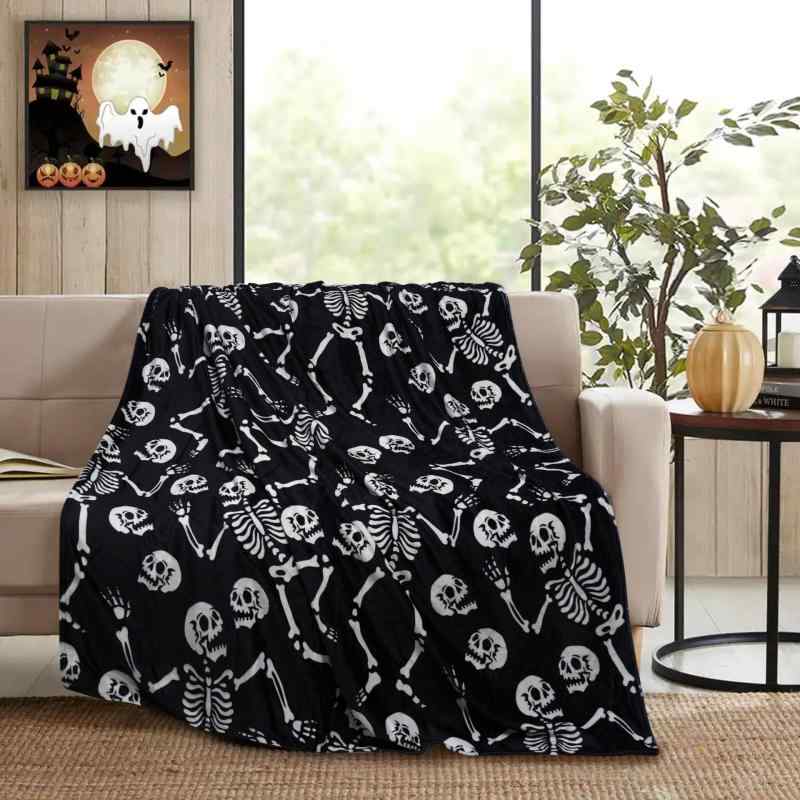 毛布 ハロウィン スカル柄 超ソフト フランネルブランケット ポリエステル製 心地よい肌触り 寝室 ソファ リビング 膝掛け インテリア デコレーション モダン シンプルデザイン