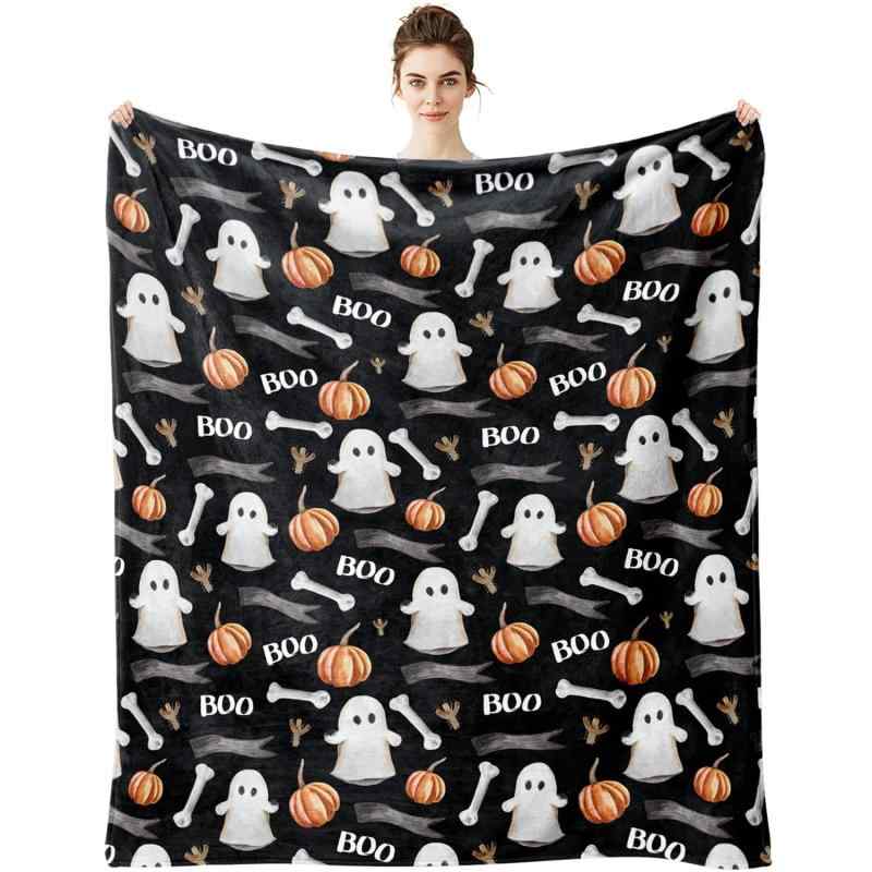 ブランケット 子供用 ハロウィン ゴースト柄 かわいい おばけ フランネル素材 ふわふわ毛布 ソファ ベッド用 インテリア装飾 オールシーズン ポリエステル