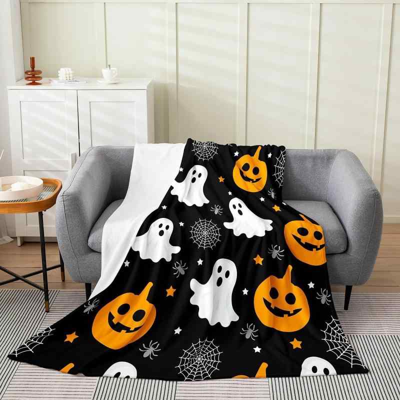 ブランケット 毛布 ポリエステル フランネル かわいい ハロウィン パンプキン ゴースト クモ コウモリ 星柄 ふわふわ あったか ひざ掛け ソファーカバー インテリア
