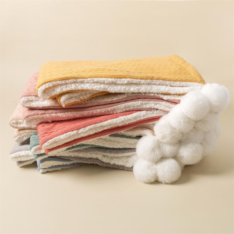 ブランケット ベビー キッズ 新生児 毛布 ジャガード織 ポンポン ボア もこもこ ふわふわ お昼寝ケット..