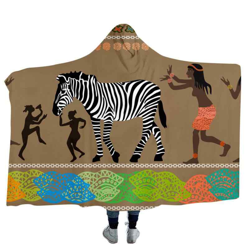 ブランケット レディース フード付き ポンチョ ケープ エジプト ファラオ柄 デジタルプリント 厚手 あ..